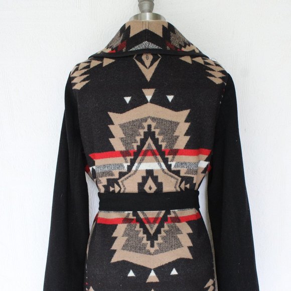 Pendleton wool blanket tribal Aztec southwest tribal wrap jacket coat cardigan - Picture 9 of 10